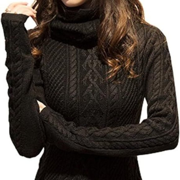 v28 Sweaters - v28 Black Cable Knit Turtleneck Sweater Size S